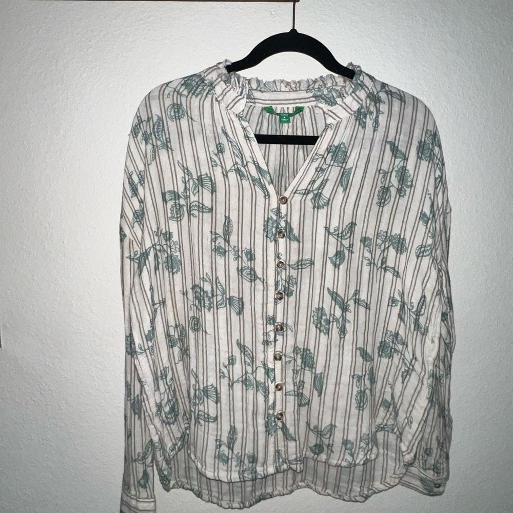 dip White and Green Floral Button Down Shirt